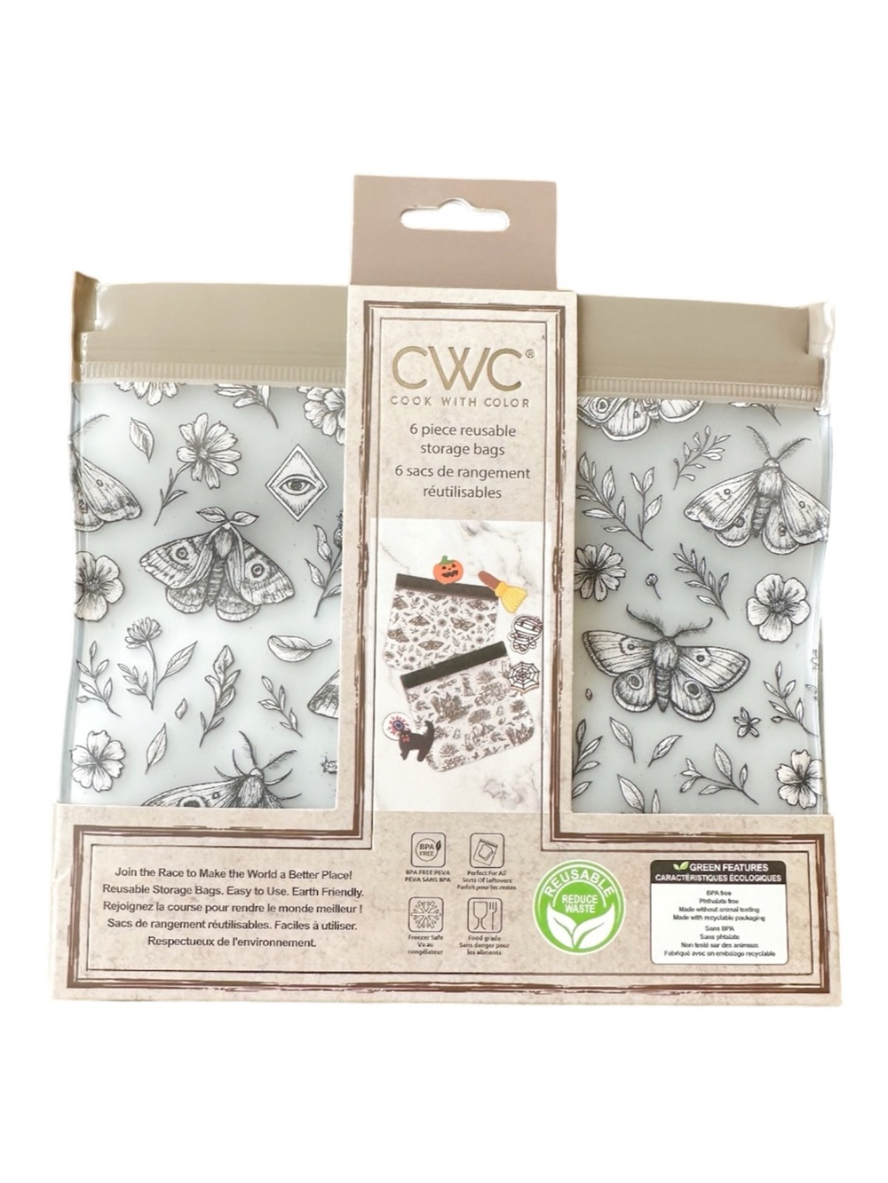 NEW CWC SPOOKY HALLOWEEN Themed Reusable Storage Bags Set/6